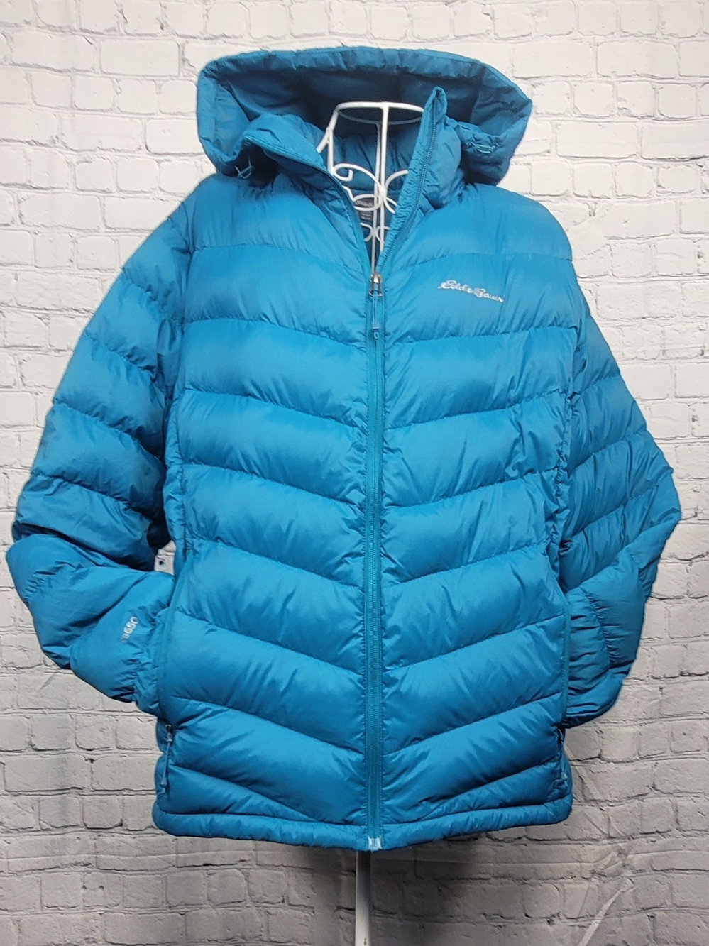 Eddie Bauer Women's Turquoise Microlight Down Puffer Jacket w Hood - XXL - EUC